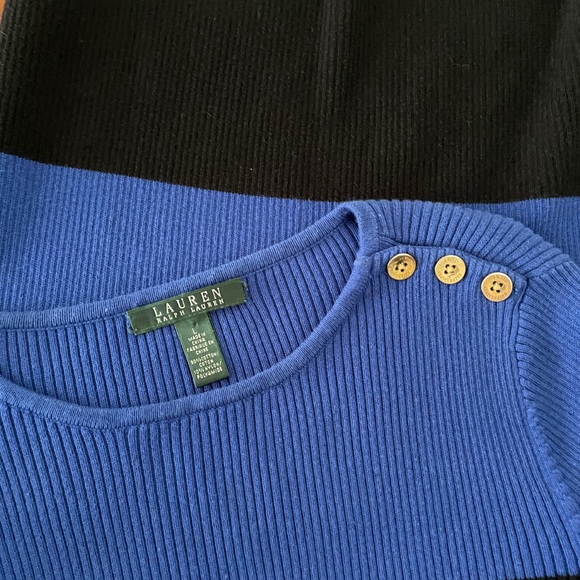 LAUREN RALPH LAUREN RIB KNIT SWEATER STRIPED BLUE BLACK SIZE L - Picture 2 of 6